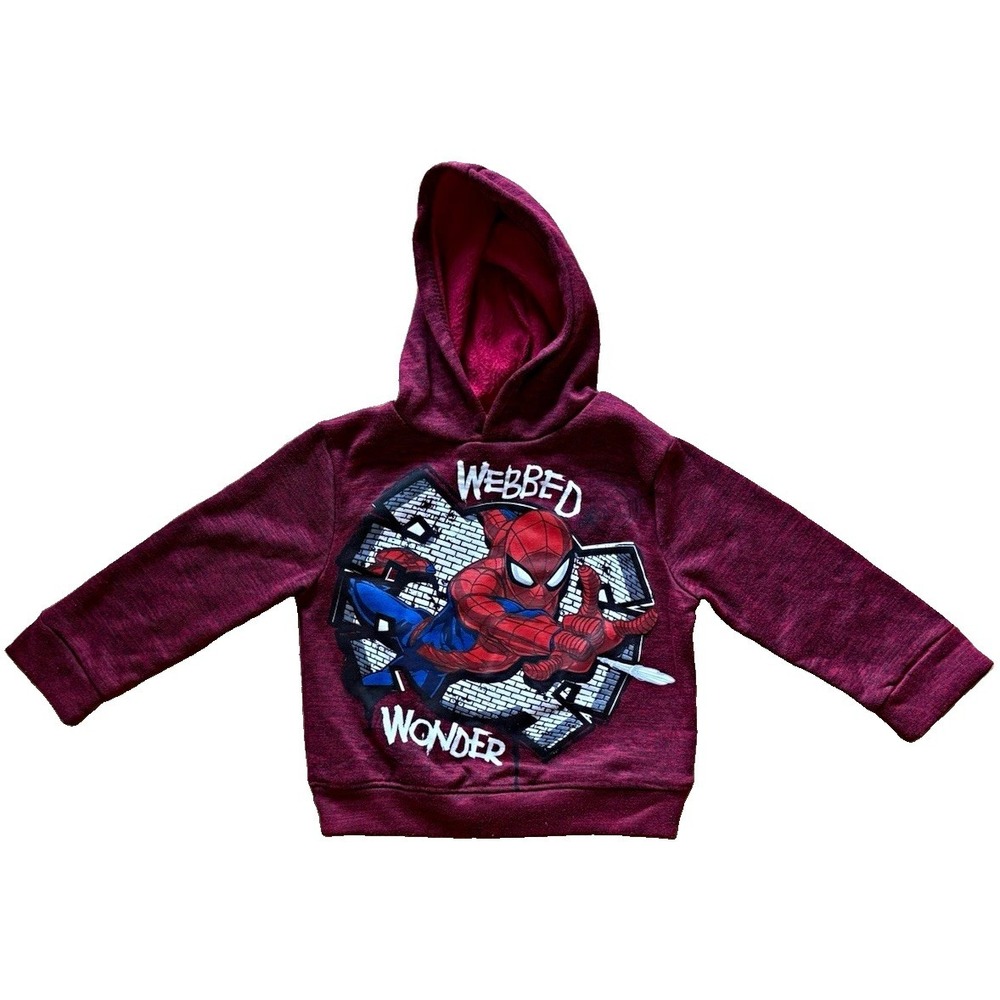 Marvel Spider-Man Burgundy Fleece Pullover Hoodie Long Sleeve Kids Size 4